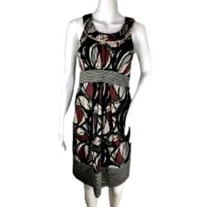 BCBG Maxazria Geometric Fit and Flare Dress Black Purple Gray Womens Medium
